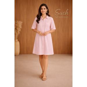 One piece long peach pink striped dress